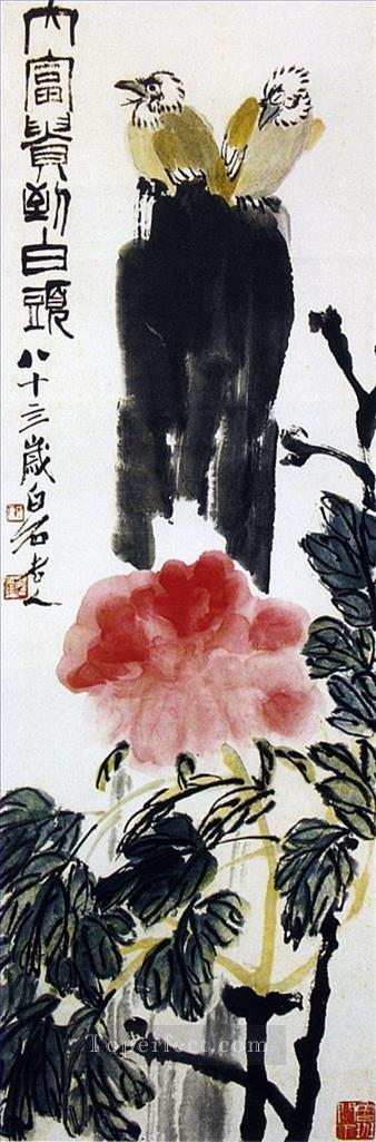 中国の伝統的な花の上の斉白石鳥油絵